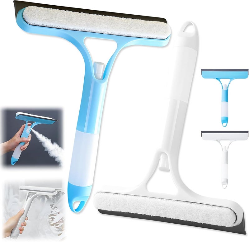 EuftEale 3 in 1 Window Cleaning Scraper,New 3 in 1 Window Cleaner,Squeegee and Scrubber with Spray, for Windows, Walls,Car Windshields, Bathrooms, Kitchens, All-Purpose Window Cleaner Tool (White/Blue) - Image 1